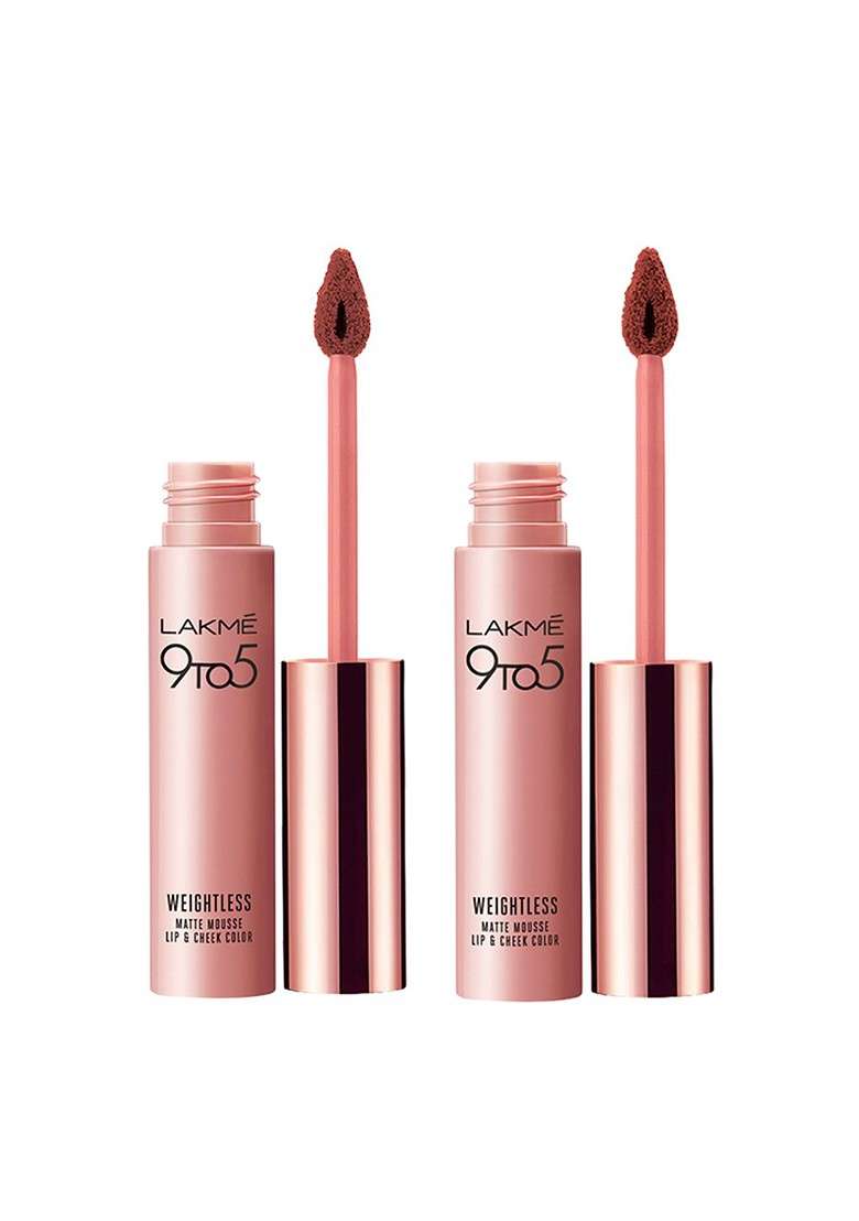 Lakme Set Of 2 9 To 5 Weightless Matte Mousse Lipstick Cocoa Soft Burgundy Lush - Indya