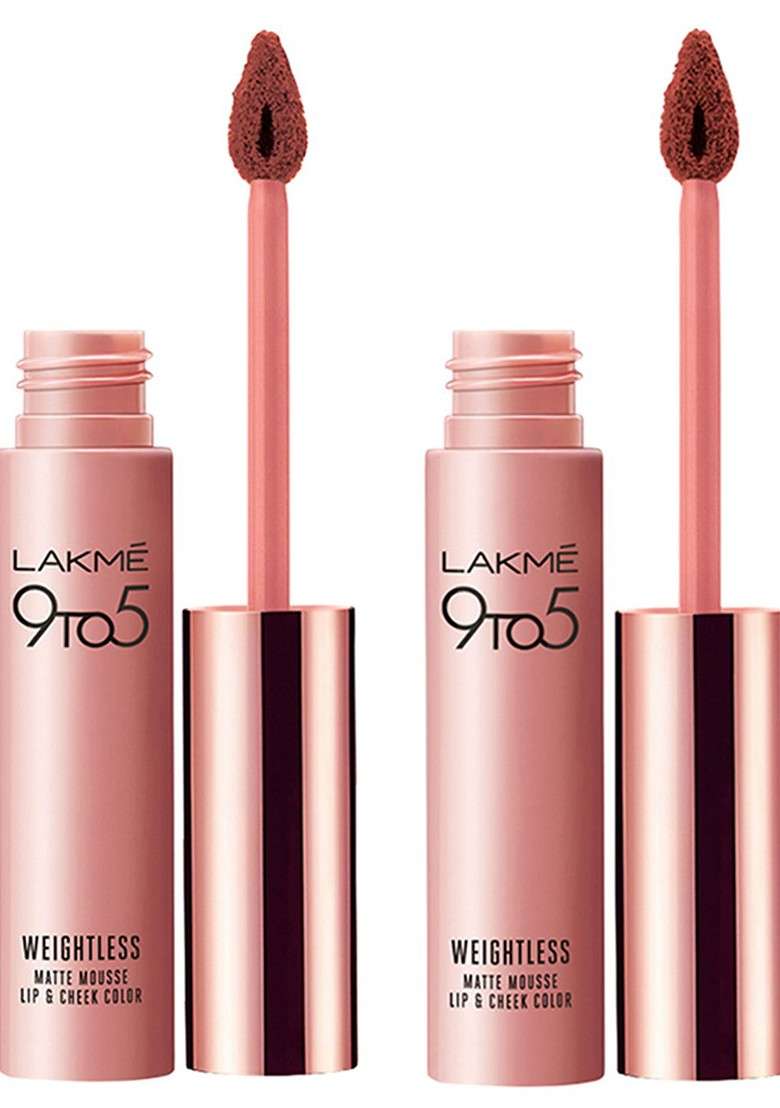 Lakme Set Of 2 9 To 5 Weightless Matte Mousse Lipstick Cocoa Soft Burgundy Lush - Indya