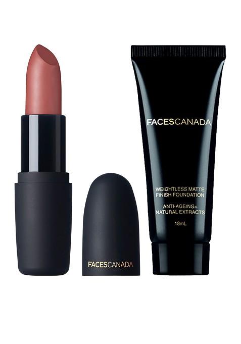 Faces Canada Set Of Weightless Lipstick Buff Nude Matte Foundation Natural
