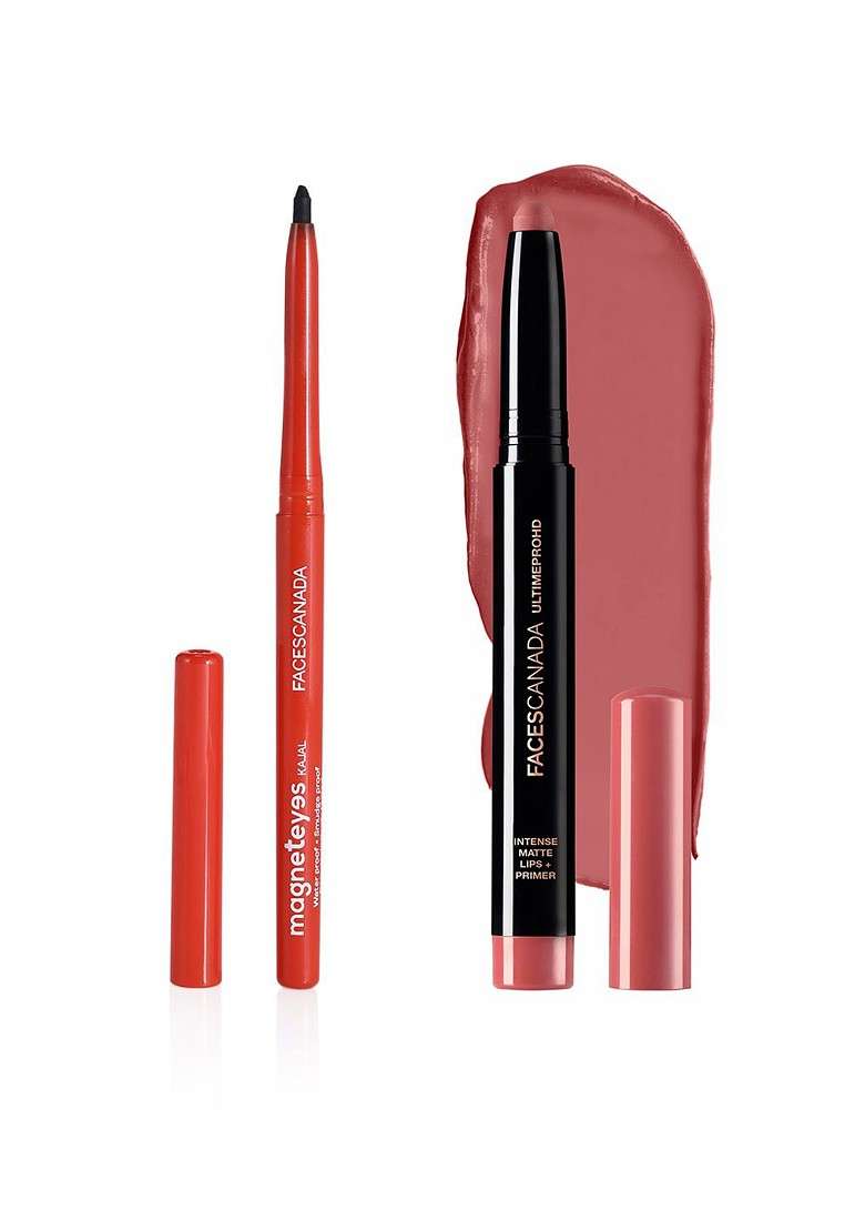 Faces Canada Set Of Magneteyes Kajal Black 01 Ultimepro Hd Intense Lipstick Tea Rose 10 - Indya