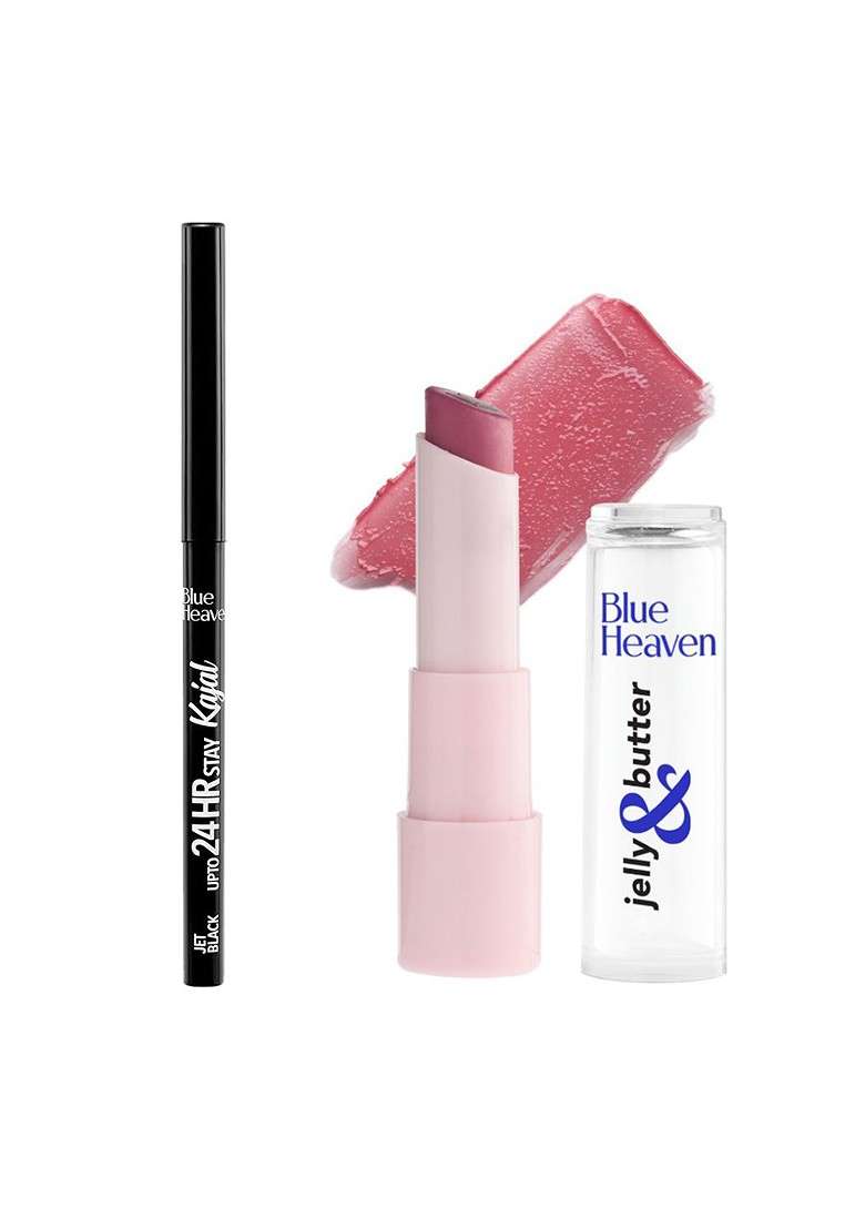 Blue Heaven Set Of 24Hrs Stay Kajal 0 35G Black Jelly Butter Lip Balm 3 2G Dusty Rose - Indya