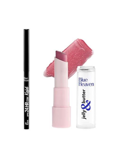 Blue Heaven Set Of 24Hrs Stay Kajal 0 35G Black Jelly Butter Lip Balm 3 2G Dusty Rose