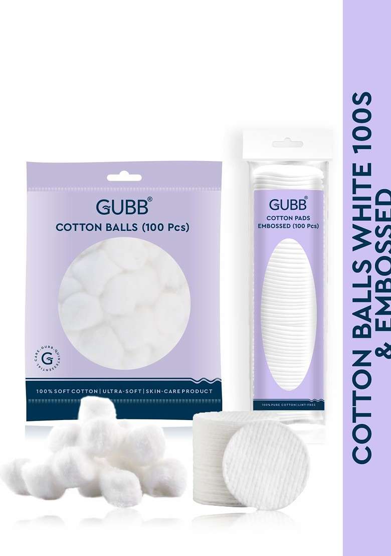 Gubb Set Of Cotton Balls Embossed Pads 100 Pcs Each - Indya