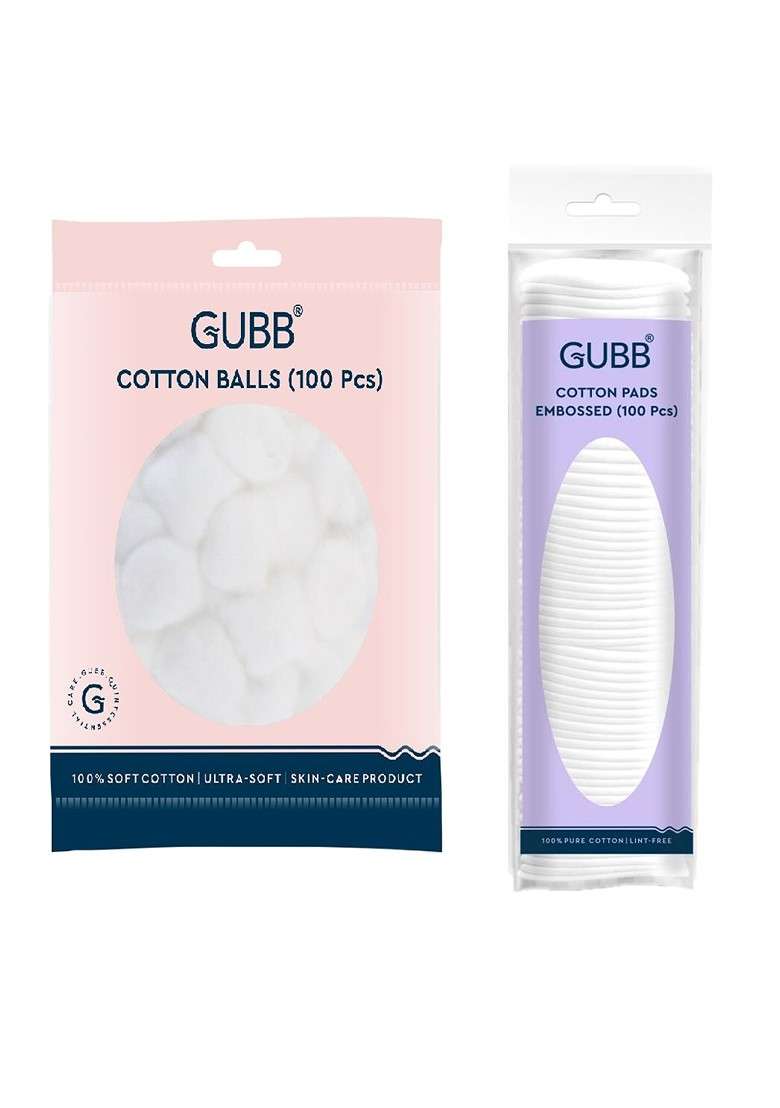 Gubb Set Of Cotton Balls Embossed Pads 100 Pcs Each - Indya