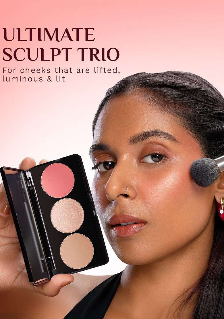 Pilgrim 3 In 1 Face Palette Blush Highlighter Contour 12 G Bold Charm 03 - Indya