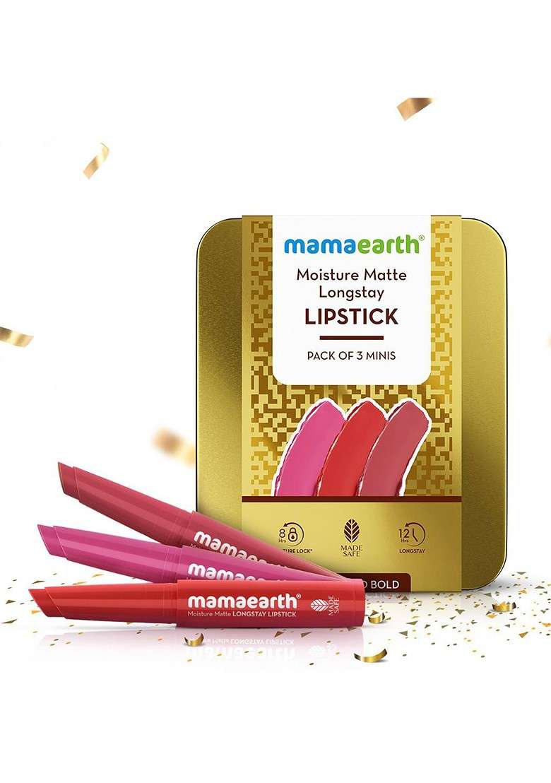 Mamaearth Set Of 3 Moisture Matte Long Stay Lipstick 2 1 Gm Each Bright Bold - Indya