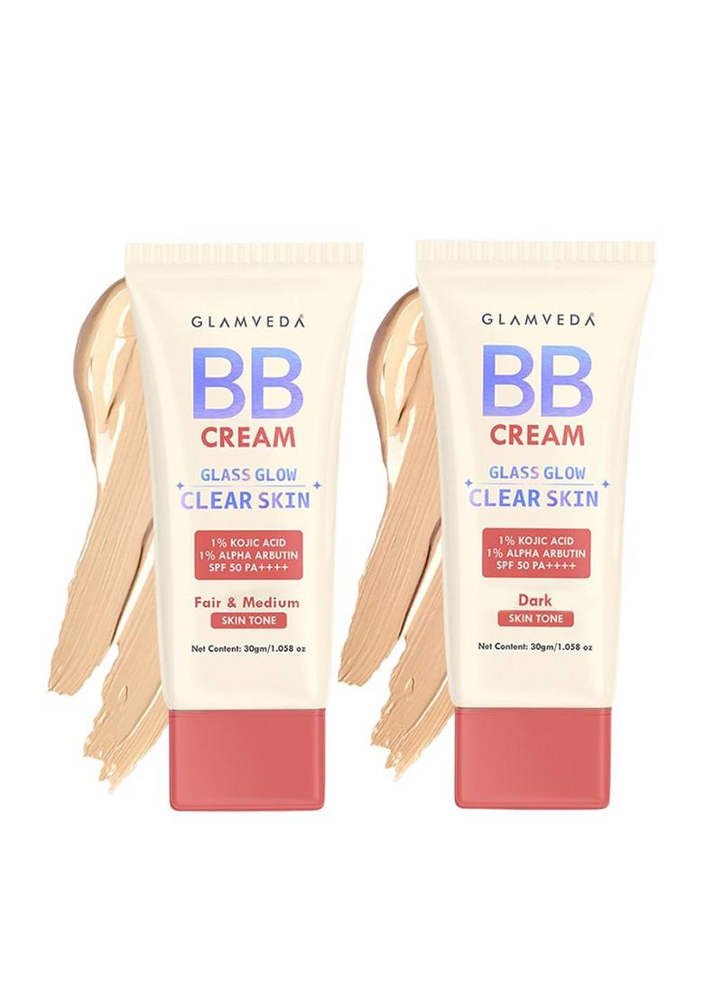 Glamveda Set Of 2 Bb Cream With Spf 50 Fair Warm Skin Tone Shades 30 G Each