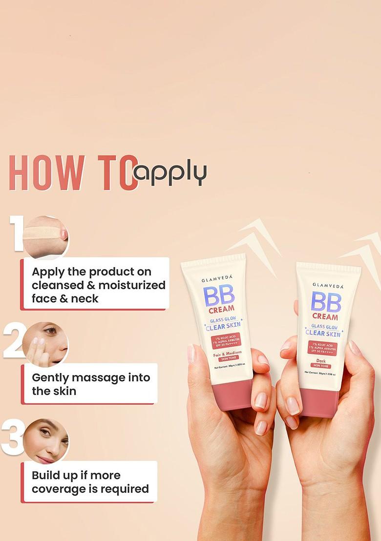 Glamveda Set Of 2 Bb Cream With Spf 50 Fair Warm Skin Tone Shades 30 G Each