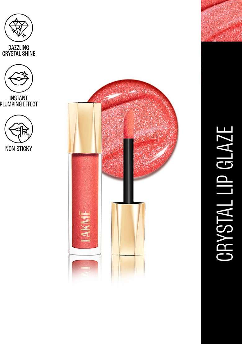 Lakme Glitterati Non Sticky Hydrating Lip Glaze With Vegan Collagen 5Ml Peach Punch - Indya