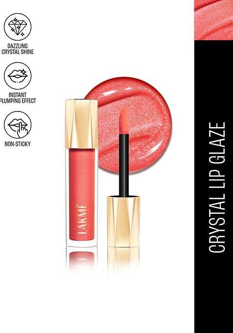 Lakme Glitterati Non Sticky Hydrating Lip Glaze With Vegan Collagen 5Ml Peach Punch