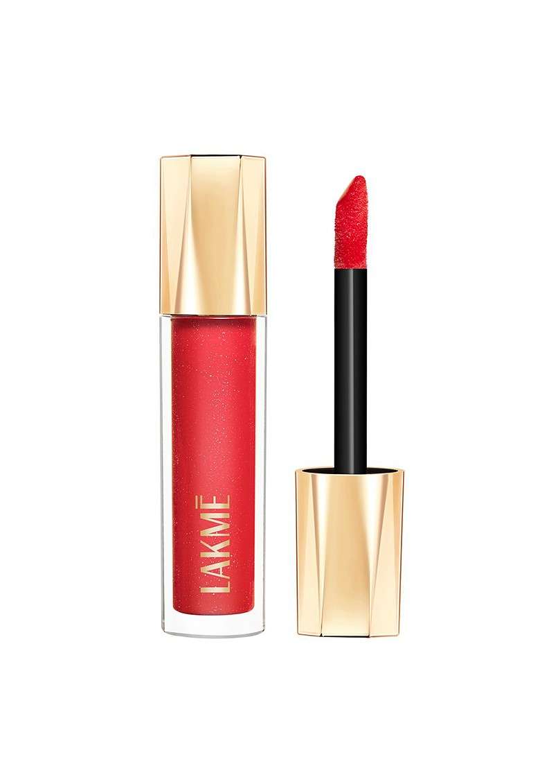 Lakme Glitterati Non Sticky Hydrating Lip Glaze With Vegan Collagen 5Ml Scarlet Spritzer - Indya