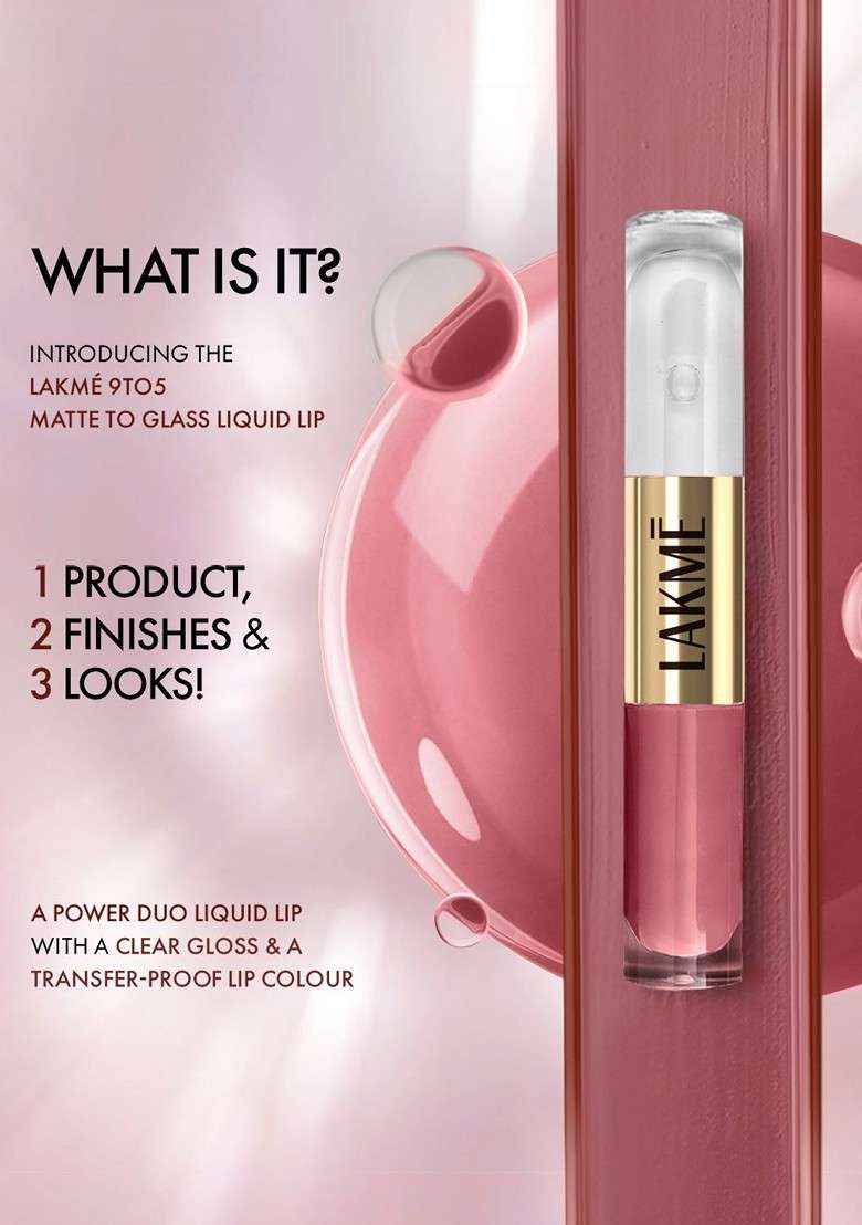 Lakme 9To5 Matte To Glass 2 In 1 Transferproof Liquid Lip Color 7 6Ml Sweet Praline - Indya