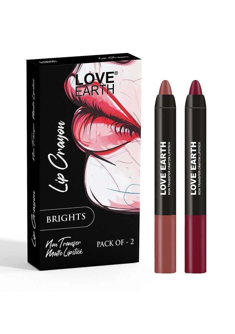 Love Earth Set Of 2 Non Transfer Matte Crayon Lipstick 3 5 G Each Brights - Indya