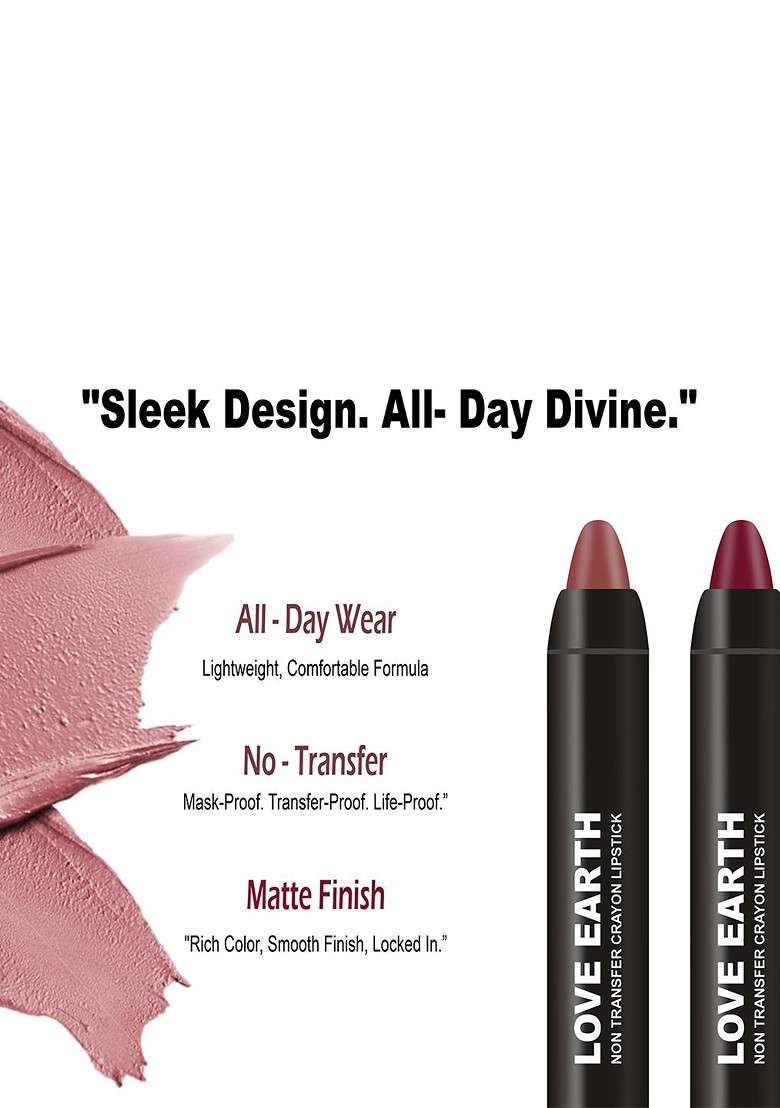 Love Earth Set Of 2 Non Transfer Matte Crayon Lipstick 3 5 G Each Brights - Indya