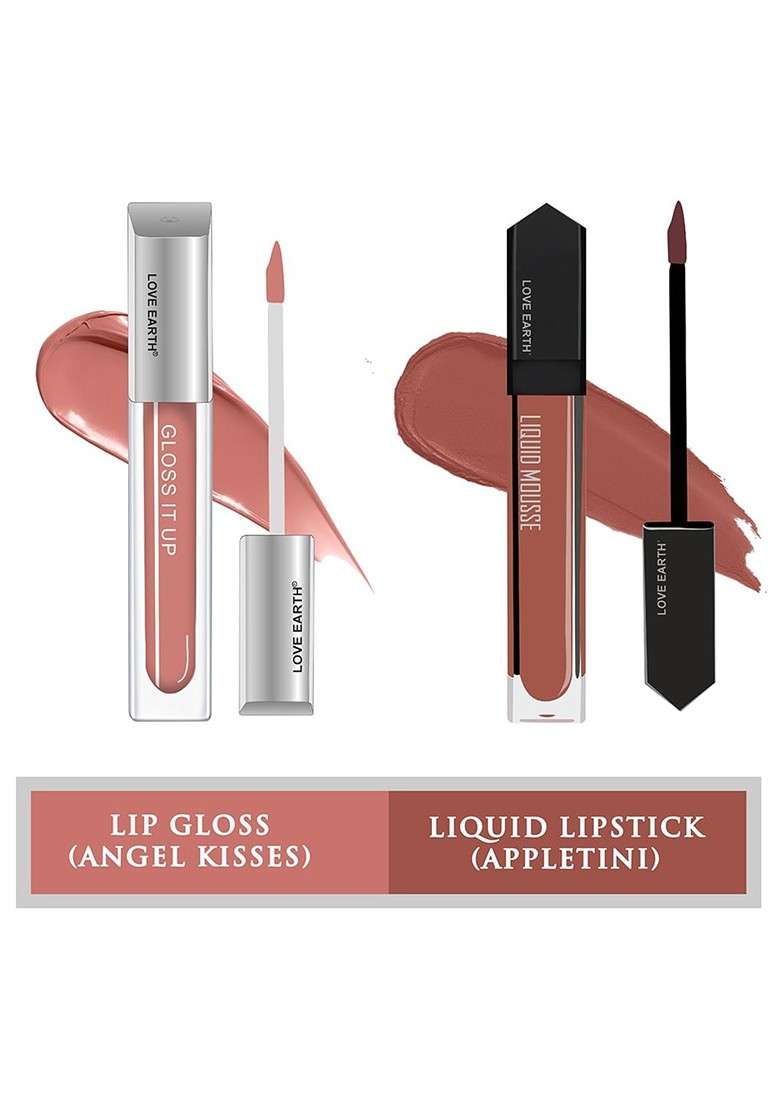 Love Earth Set Of Liquid Mousse Matte Lipstick 6 Ml Gloss It Up Lip 3Ml - Indya