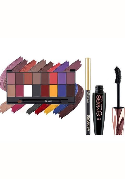 Mars 16 Color Ultra Lip Palette With Smudge Proof Mascara Kajal
