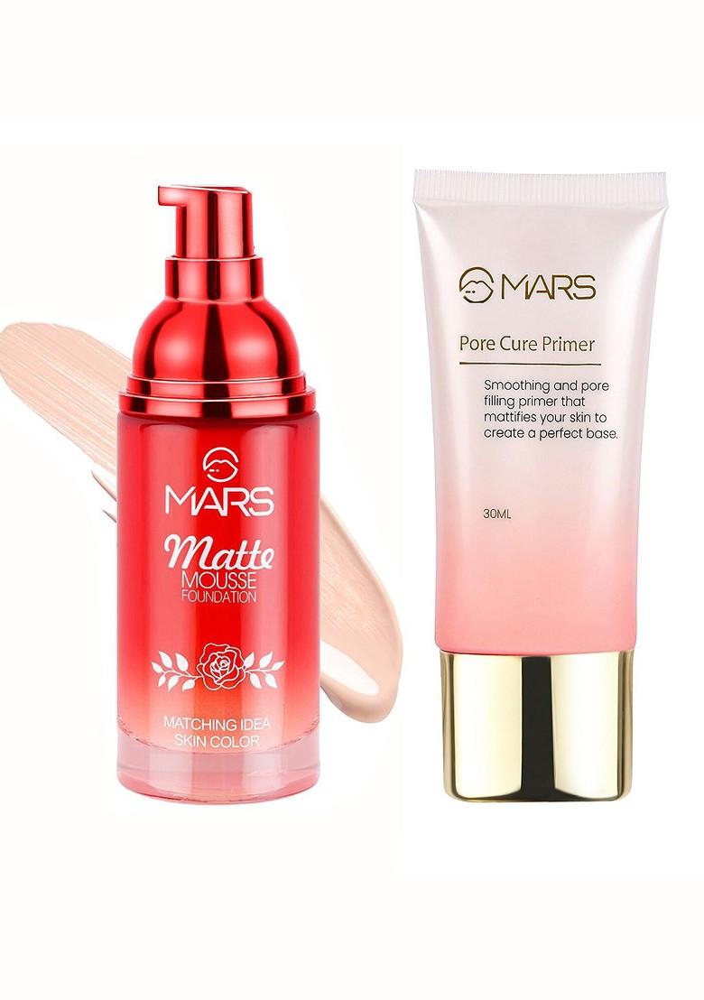 Mars Set Of Matte Mousse Foundation Medium 60 Ml Pore Cure Primer 30