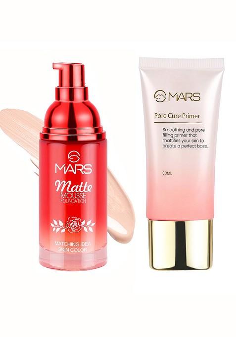 Mars Set Of Matte Mousse Foundation Medium 60 Ml Pore Cure Primer 30
