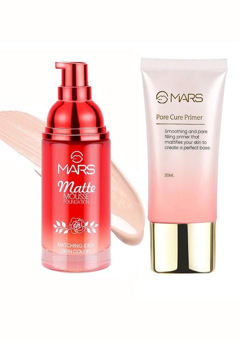 Mars Set Of Matte Mousse Foundation Beige 60 Ml Pore Cure Primer 30