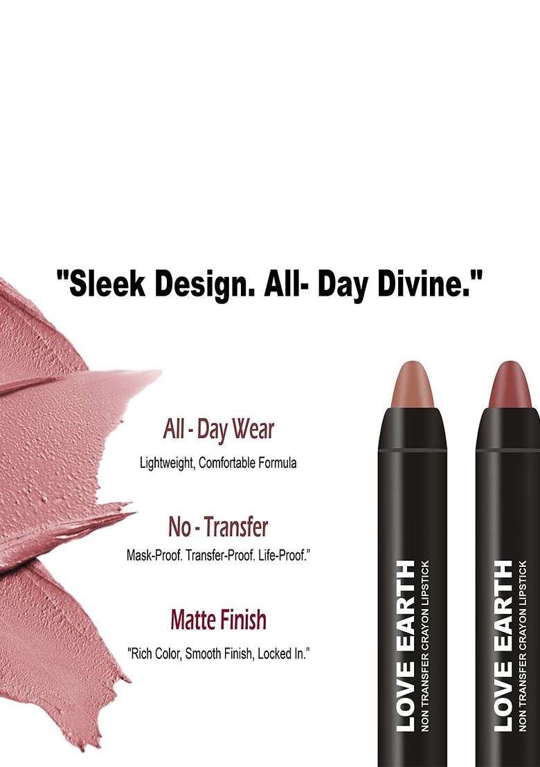 Love Earth Set Of 2 Non Transfer Crayon Lipstick 3 5 G Each Peachy Brown - Indya