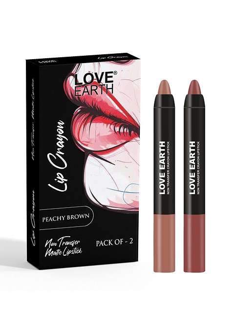 Love Earth Set Of 2 Non Transfer Crayon Lipstick 3 5 G Each Peachy Brown