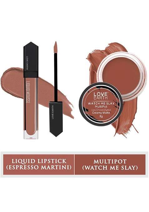 Love Earth Set Of Liquid Mousse Matte Lipstick 6 Ml Watch Me Slay Multipot 8 G