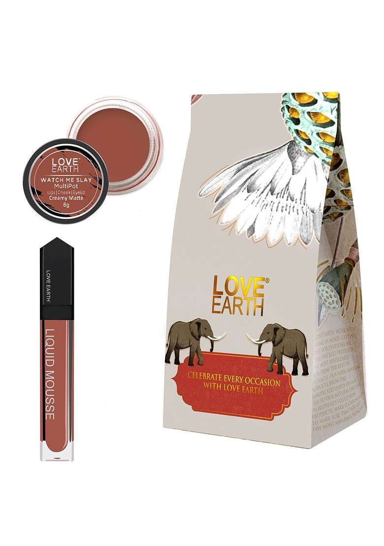 Love Earth Liquid Mousse Matte Lipstick Festive Combo 6Ml Lip Tint Cheek 8G - Indya