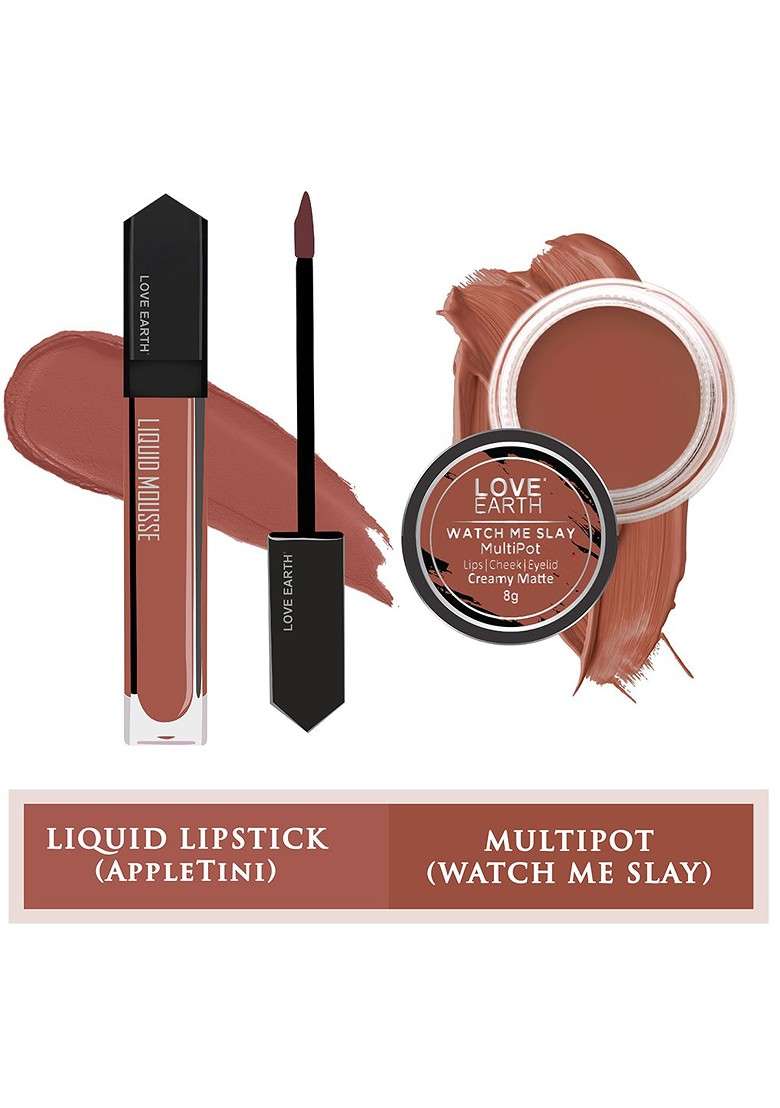 Love Earth Liquid Mousse Matte Lipstick Festive Combo 6Ml Lip Tint Cheek 8G - Indya