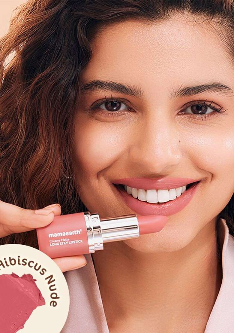 Mamaearth Creamy Matte Long Stay Lipstick With Murumuru Butter 4 2G Hibiscus Nude - Indya
