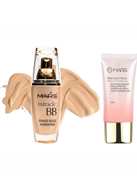 Mars Set Of Miracle Bb Primer Base Foundation Ivory 60 Ml Pore Cure 30