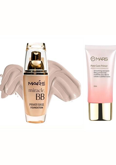 Mars Set Of Miracle Bb Primer Base Foundation Nude Beige 60 Ml Pore Cure 30