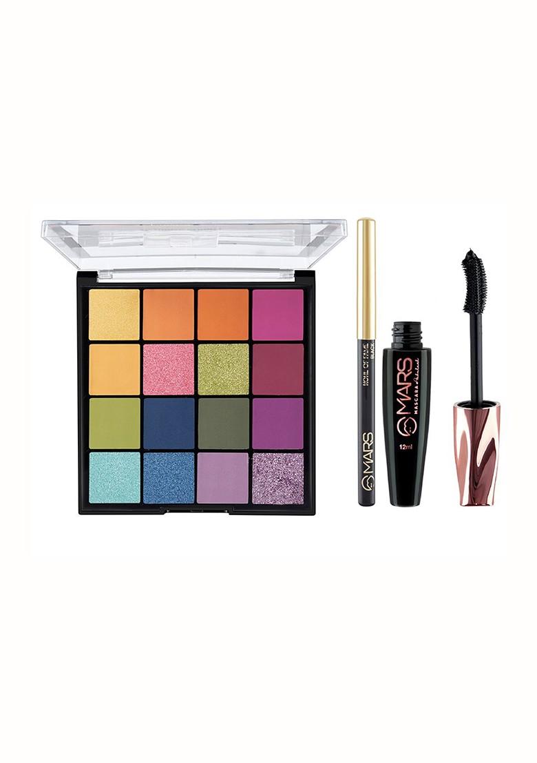 Mars 16 Shade Eyeshadow Palette With Smudge Proof Mascara M01 Kajal 01