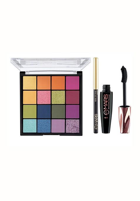 Mars 16 Shade Eyeshadow Palette With Smudge Proof Mascara M01 Kajal 01