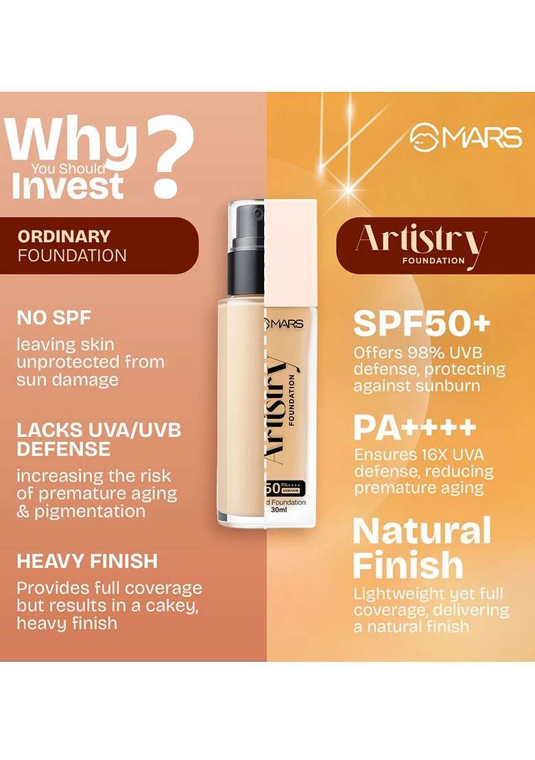 Mars Artistry Spf50 Pa Liquid Foundation 30 Ml Caramel Roast 09 - Indya
