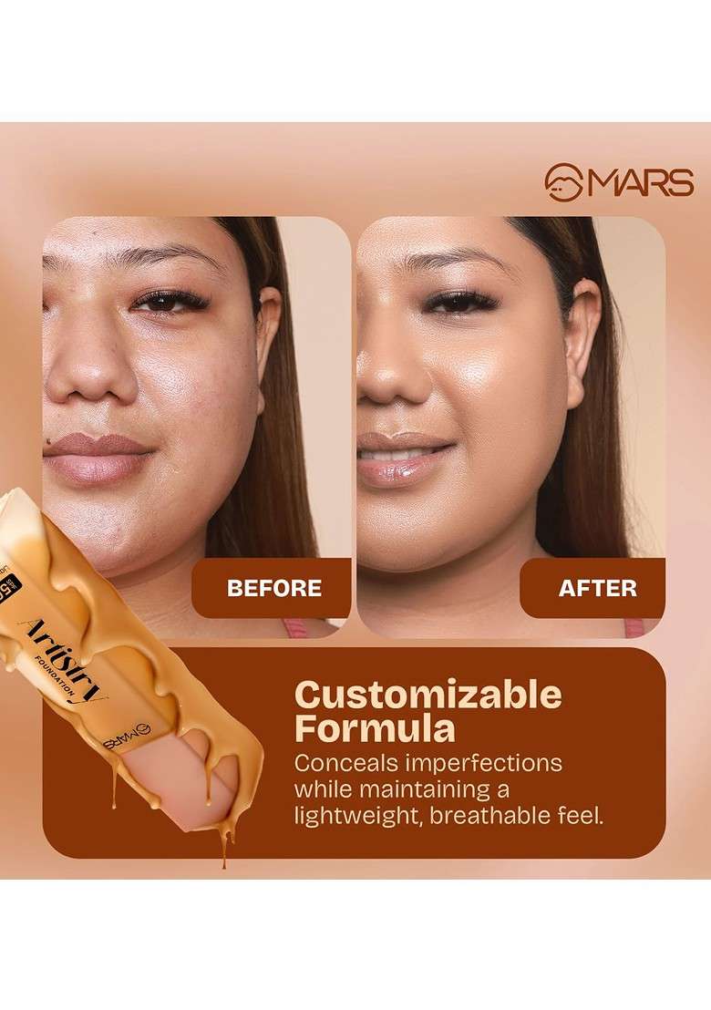 Mars Artistry Spf50 Pa Liquid Foundation 30 Ml Caramel Roast 09 - Indya
