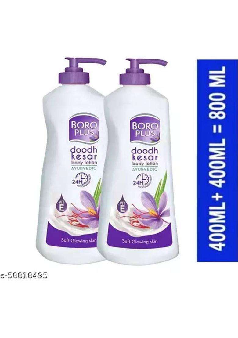 Boroplus Doodh Kesar Body Lotion|24H Moisturisation|100% Ayurvedic|Glowing Skin (800 Ml) - Indya