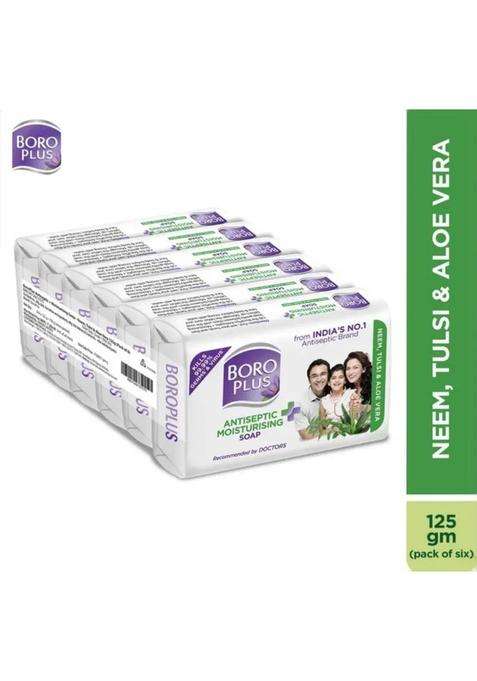 Boroplus Moisturising Soap Neem,Tulsi & Aloe Vera 125Gm (Pack Of 6) (6 X 125 G)