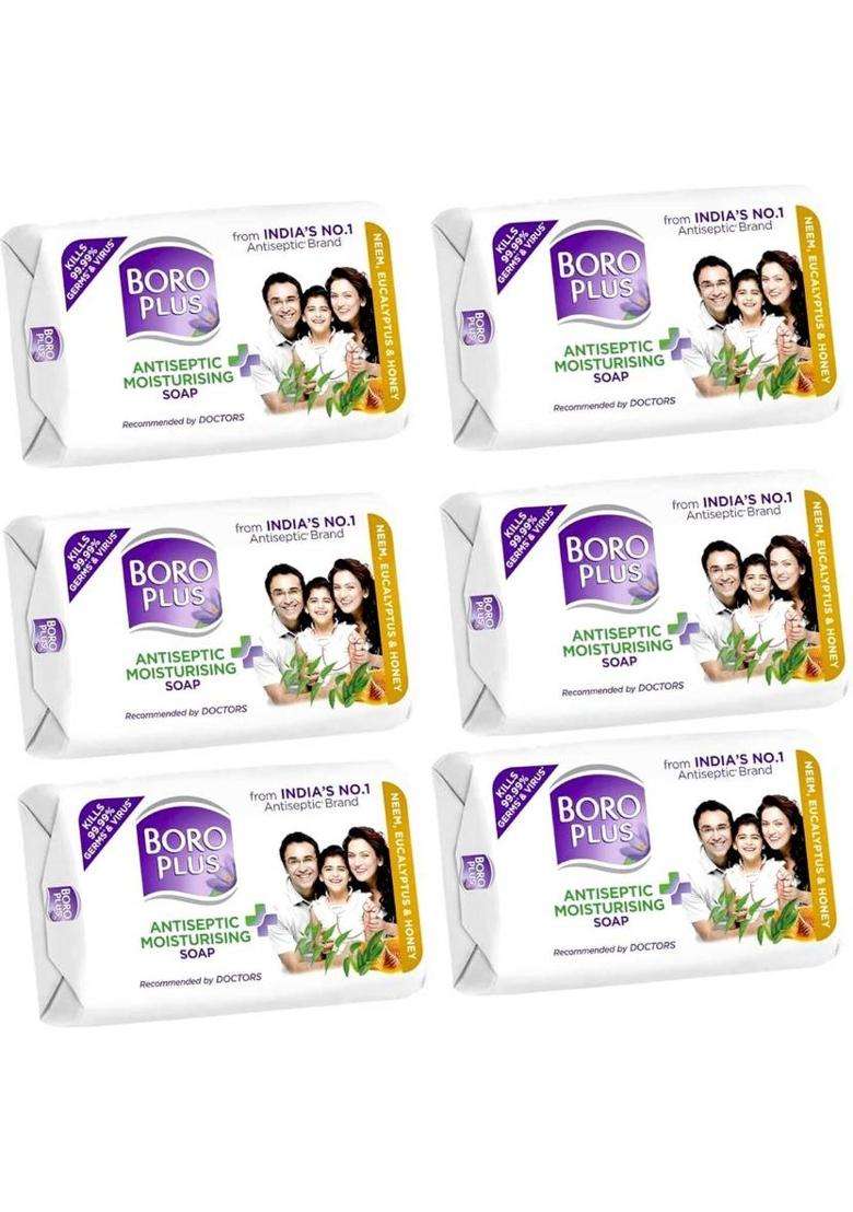 Boroplus Antiseptic + Moisturing Soap With Neem, Eucalyptus & Honey 125G X 6 (6 125 G) - Indya