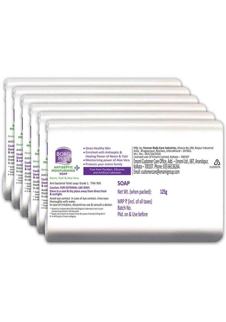 Boroplus Antiseptic + Moisturising Soap - Neem, Tulsi & Aloe Vera 6X125G Pack Of 6 (6 X 125 G) - Indya