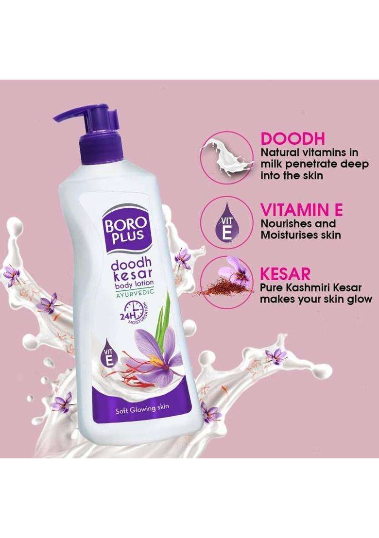 Boroplus Provides 24Hrs Moisturisation 100% Ayurvedic Doodh Kesar Body Lotion, 400Ml (400 Ml) - Indya