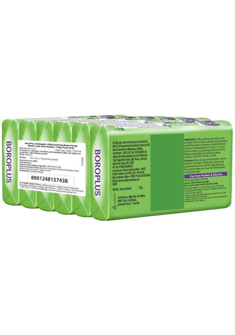 Boroplus Antiseptic And Moisturising Bathing Neem Soap With & Shea Butter| 125G Each (6 X 125 G) - Indya