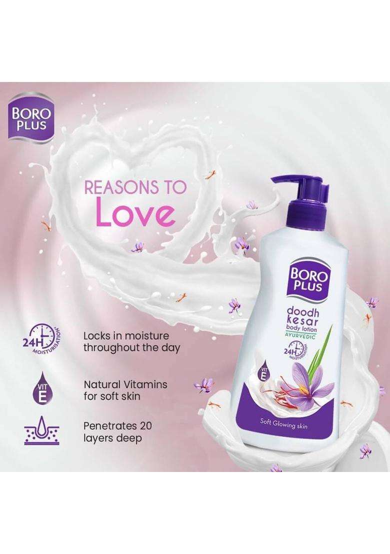 Boroplus Dhoodh, Badam & Kesar|Body Lotion|24 Hour Moisturisation (250 Ml) - Indya