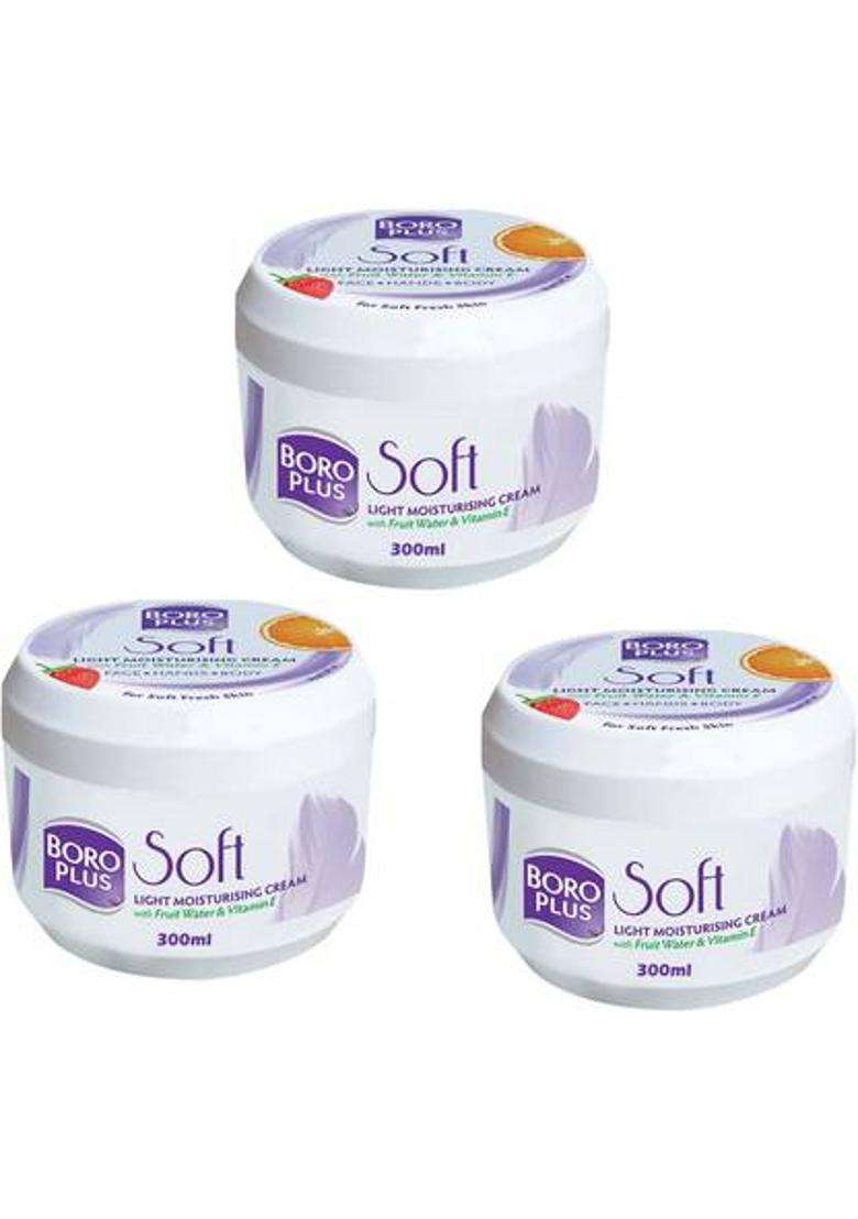 Boroplus Soft Light Moisturising Cream Vitamin E For Fresh Skin Pack Of - 300Ml X 3 (900 Ml) - Indya