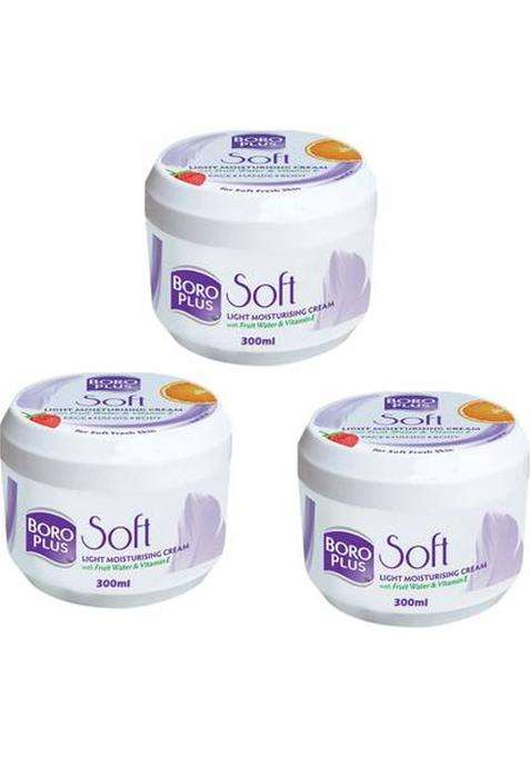 Boroplus Soft Light Moisturising Cream Vitamin E For Fresh Skin Pack Of - 300Ml X 3 (900 Ml)