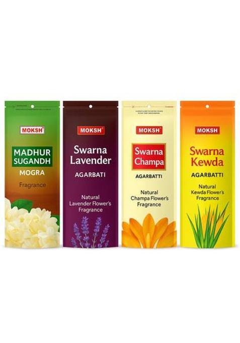 Moksh Agarbatti Pack Of 4 Mogra Kewda Champa Lavender (1 Units Set 4)