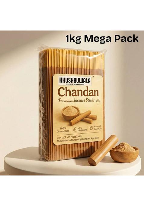 Khushbuwala Premium Agarbatti 1Kg Packet Incense Sticks | Long-Lasting & Divine Fragrance Shudh Chandan, Timeless Aura Of Calm (1000 G, Set 1)