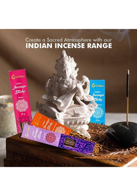 Vishwa Wellness Mid - Range Incense Sticks Bundle Temple Pack Of 4 Rose, Cinnamon, Lavender, Sandalwood (100 G, Set 4)
