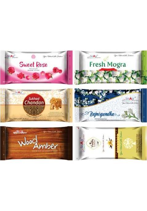 Shah Fragrances Flower Fragrance Combo Zipper Packs Incense Sticks (Pack Of 6)(830 Grams) Flower (830 G Set 6)