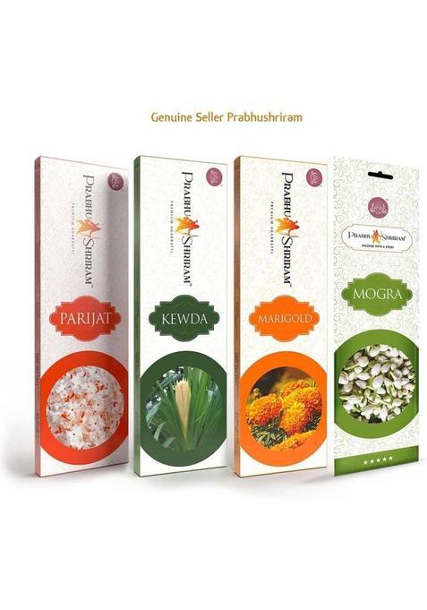 Prabhu Shriram Pack Of Parijat Kewada Marigold & Mogra Combo 100% Charcoal Free Agarbatti Nature Inspired Fragrance (40 Units Set 4)