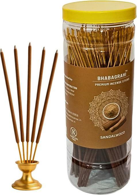 Bhabagrahi Premium Incense Sticks 9 Inch Long Sandal Wood Fragrance In Plastic Jar (150 Units Set Of 1)